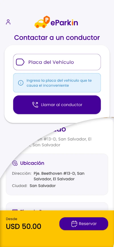 Pantalla principal de eParkin App